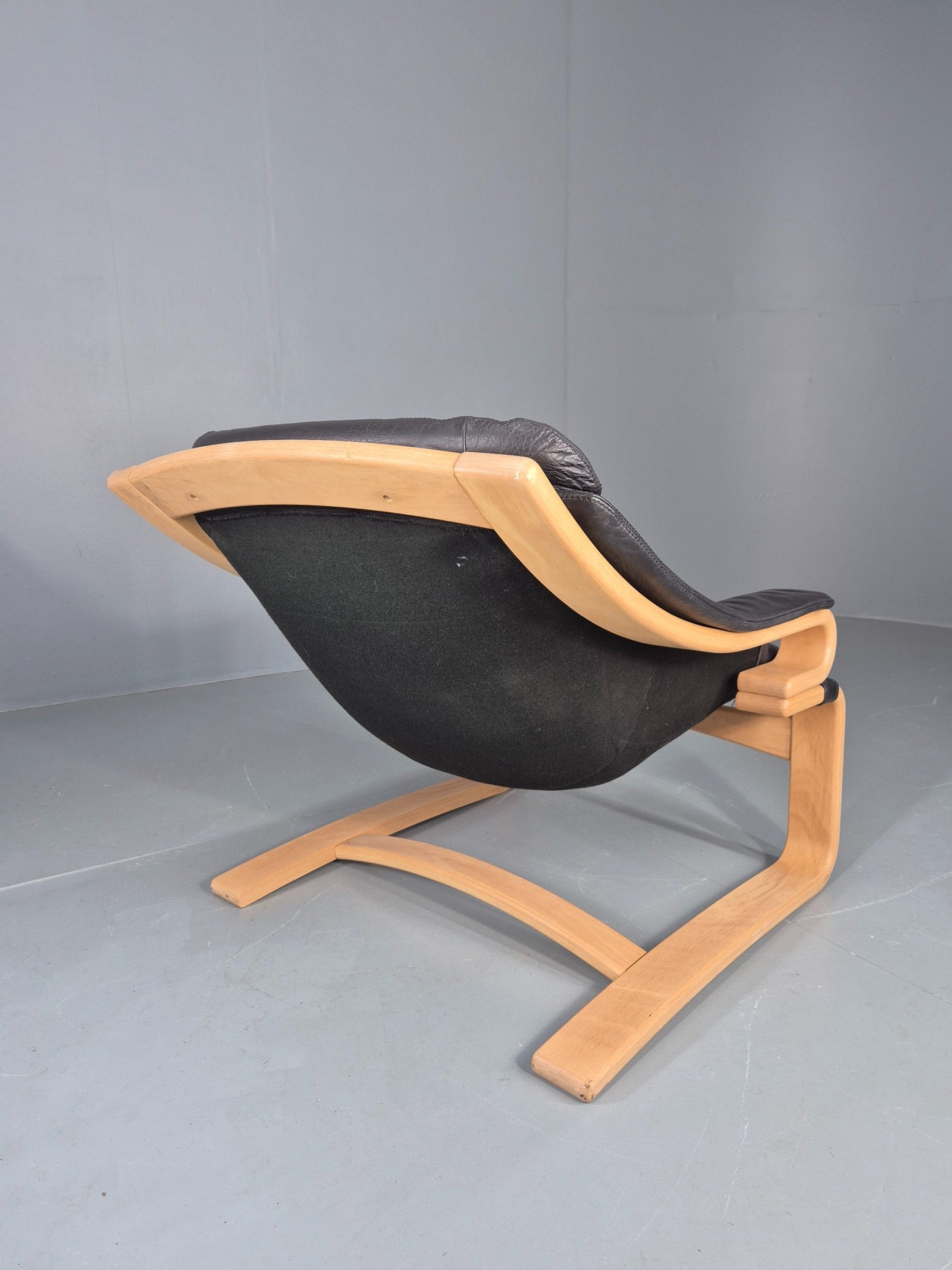 Vintage 1970s Lounge Chair Krokken By Fribytter Leather Bentwood Retro EB11999