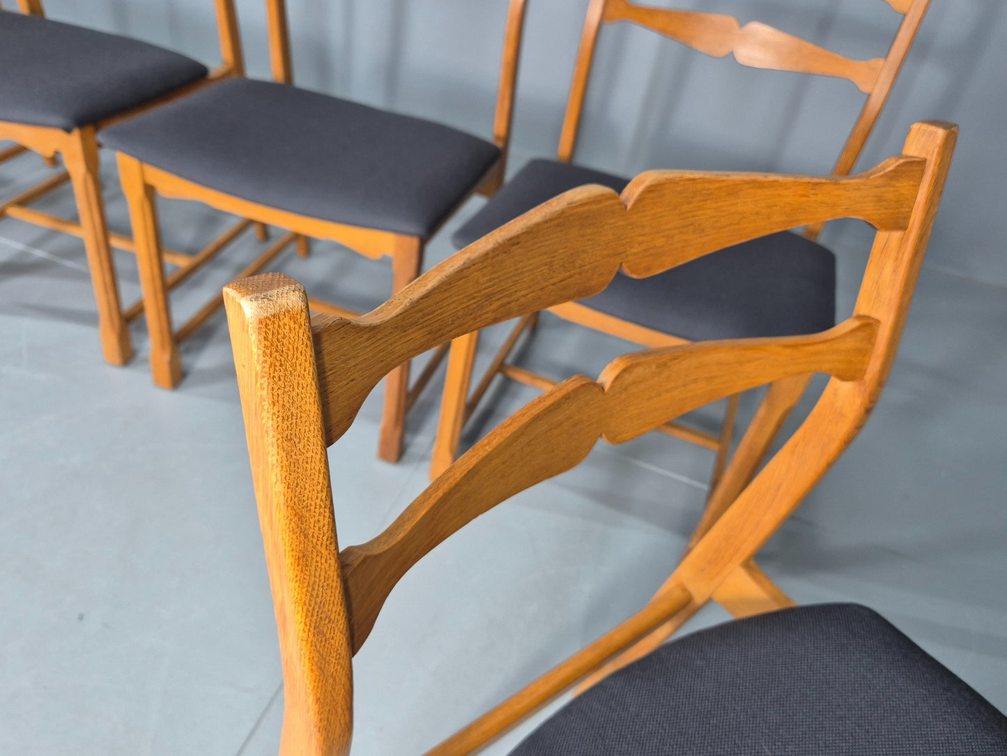 5 Vintage Kjaernulf Style Dining Chairs Oak Frame New Seats 1970s Retro EB12141