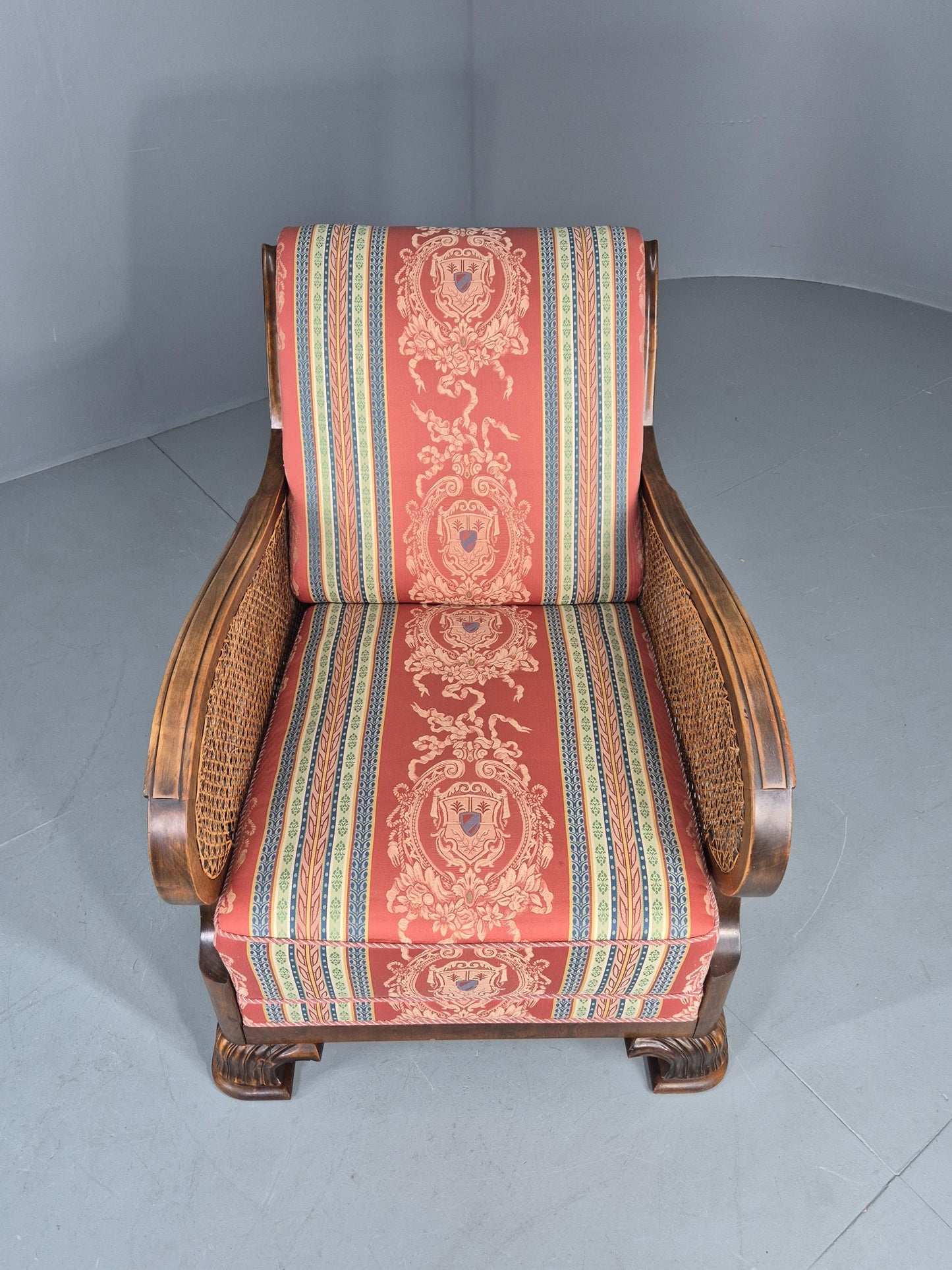 Vintage Danish Arm Chair Bergere Sides Carved Beech Frame 1920s EB12675