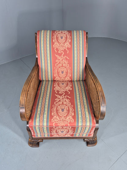 Vintage Danish Arm Chair Bergere Sides Carved Beech Frame 1920s EB12675
