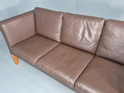 Vintage 3 Seater Sofa Danish Brown Leather Mid Century Skippers Retro EB10493