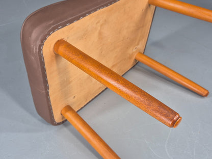 Vintage Danish Mid Century Footstool Brown Vinyl Beech Legs Retro 1960s EB12090