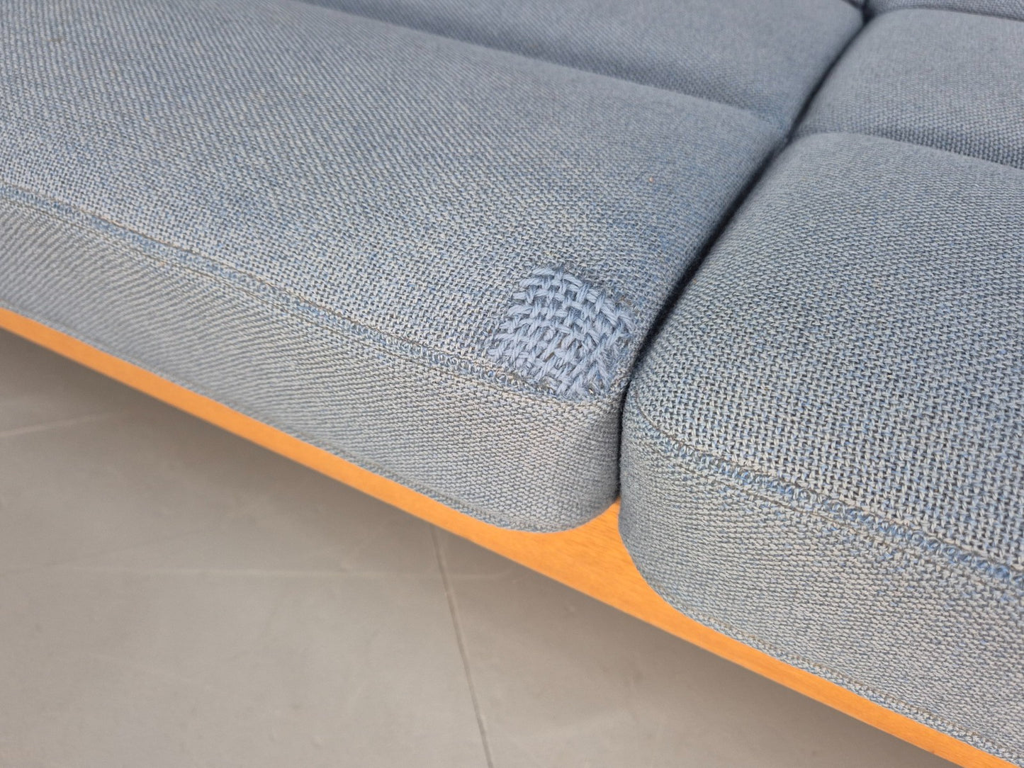 Vintage Danish Magnus Olesen Sofa Oak and Blue Wool 1970s EB9377 M3SS