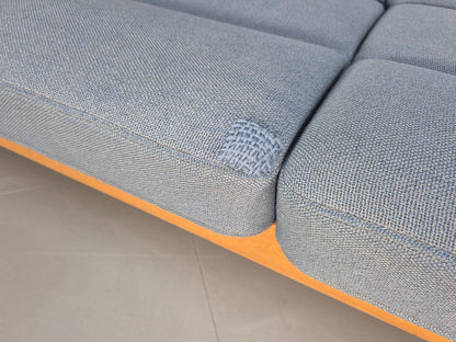 Vintage Danish Magnus Olesen Sofa Oak and Blue Wool 1970s EB9377 M3SS
