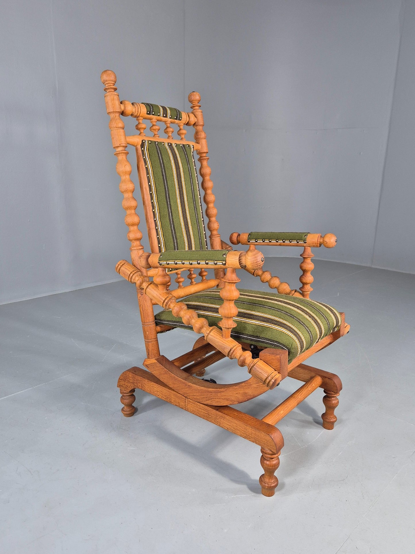 Vintage Henning Kjaernulf Oak Rocker 1970s Retro Original Cloth Green EB12112
