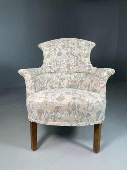 Vintage Danish 1940s Lounge Chair Tub Style Floral Fabric Antique EB06430