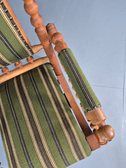 Vintage Henning Kjaernulf Oak Rocker 1970s Retro Original Cloth Green EB12112