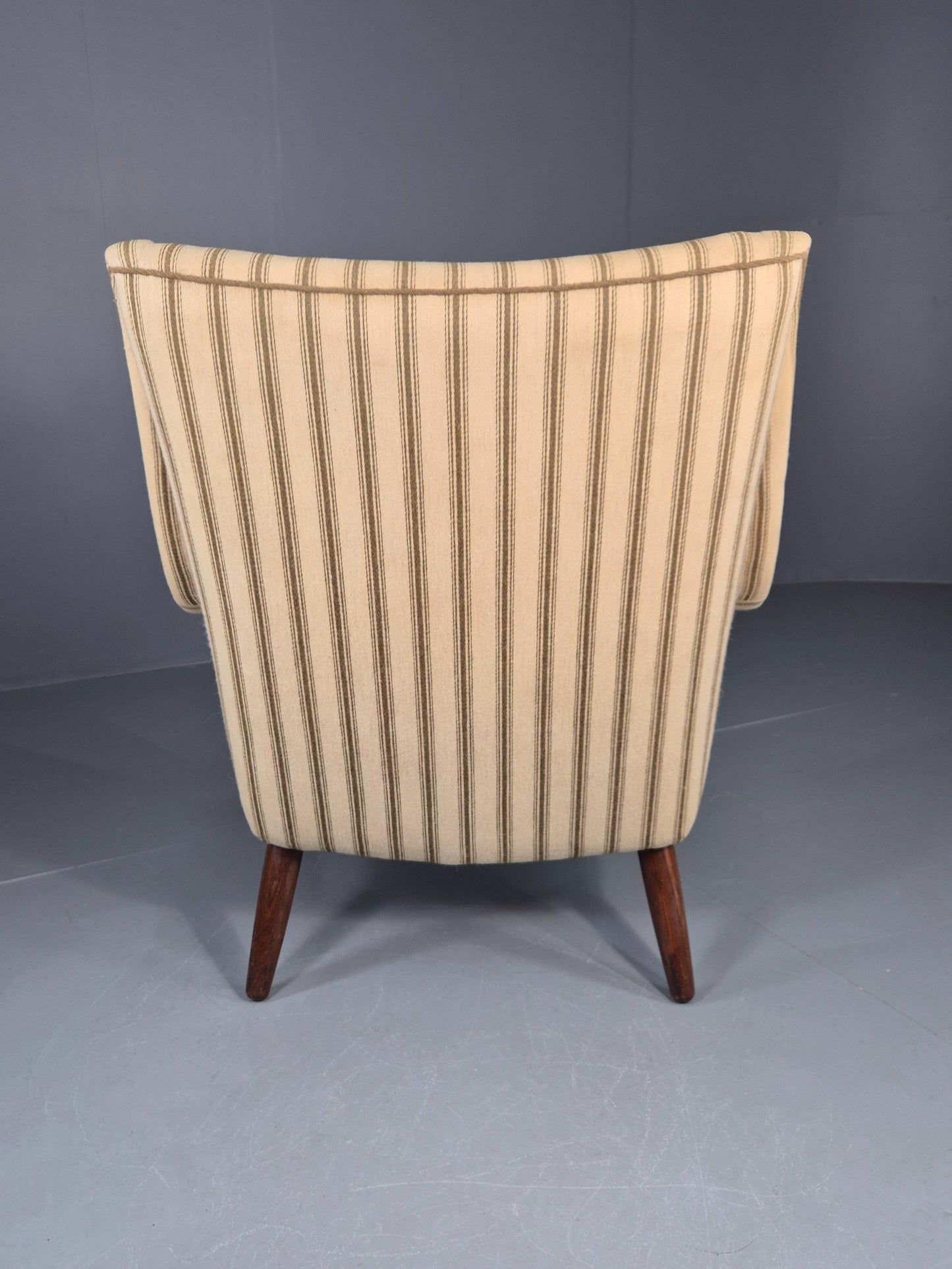 Vintage Mid Century Lounge Chair Danish Design 1960s Cream Wool Stripe EB12095