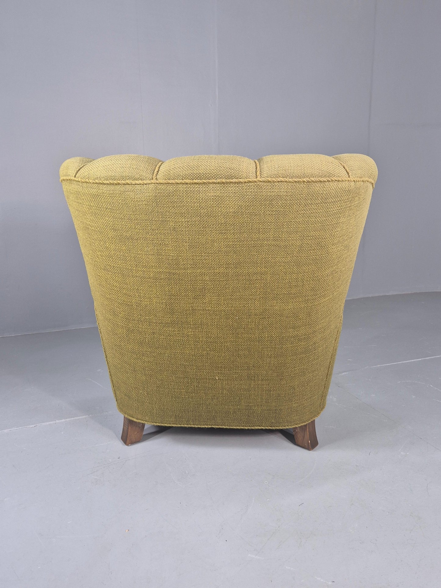 Vintage Art Deco Lounge Chair Danish Oak Shell Back 1940s Retro Green EB12693