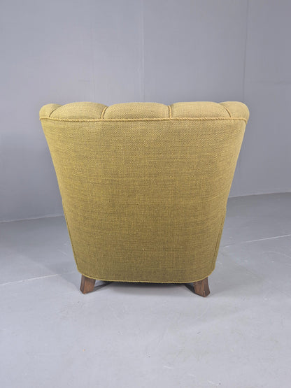 Vintage Art Deco Lounge Chair Danish Oak Shell Back 1940s Retro Green EB12693