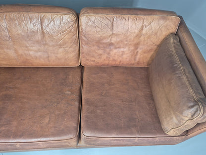 Vintage 3 seater sofa Danish Brown Leather 1970s Mid Century Retro EB10498