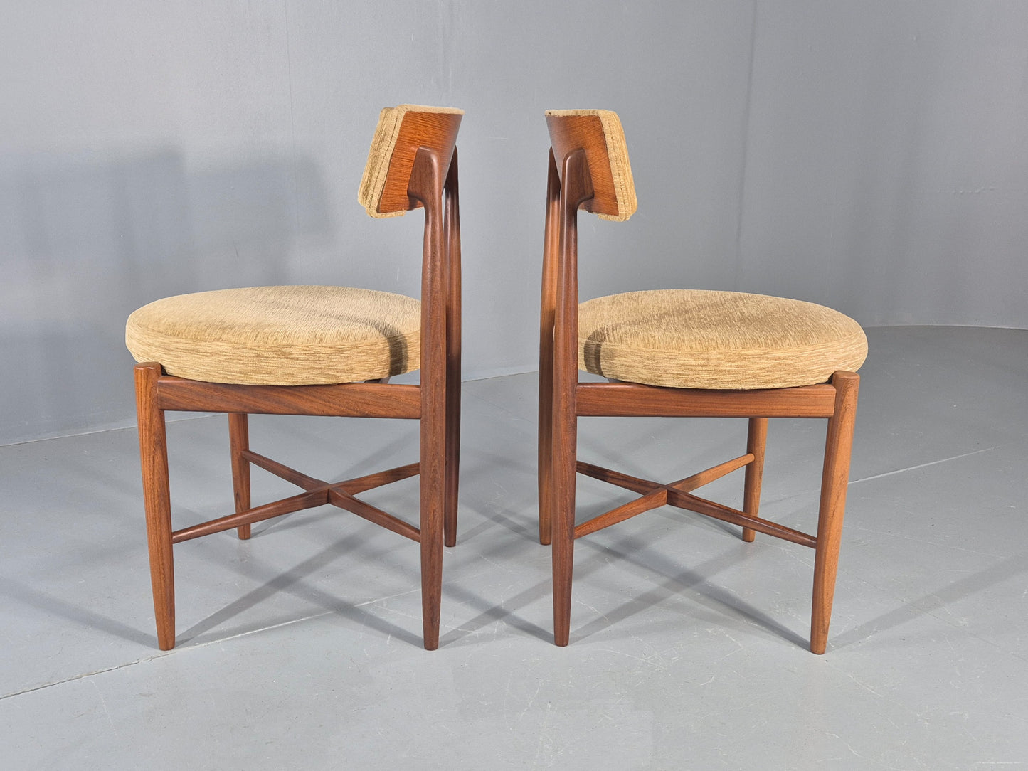 10 Vintage G Plan Dining Chairs Circle Seat Model Teak Frames Chenille EB12027
