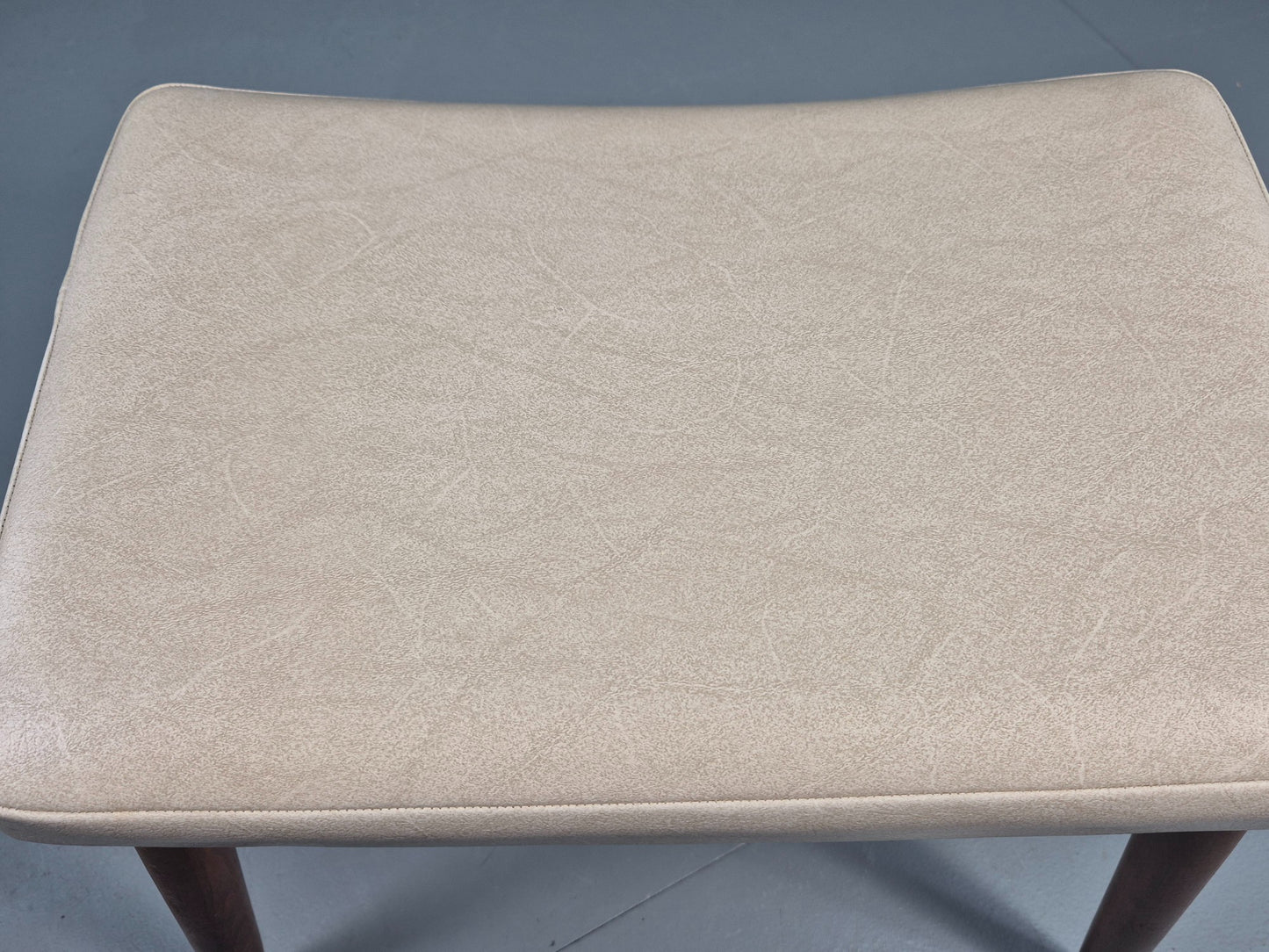 Vintage Mid Century Footstool Danish Cream Vinyl Beech Legs 1960s Retro 12052