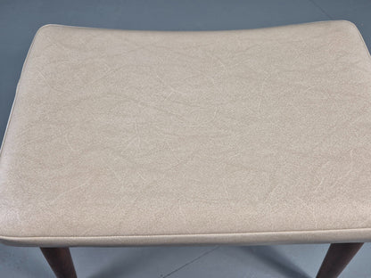 Vintage Mid Century Footstool Danish Cream Vinyl Beech Legs 1960s Retro 12052