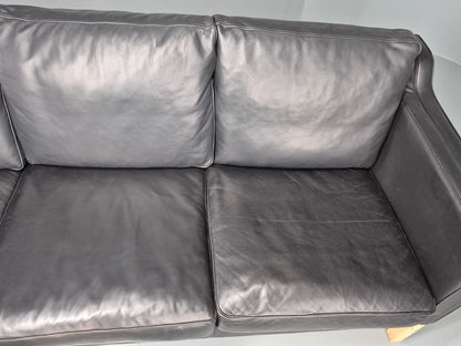 Vintage 3 Seater Sofa Danish Black Leather 1980s Retro Mid Century Style EB11938