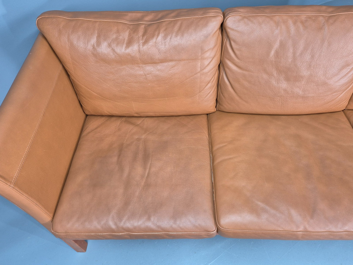 Vintage 3 Seater Sofa Danish Mid Century Skippers Tan Leather Retro  EB10530