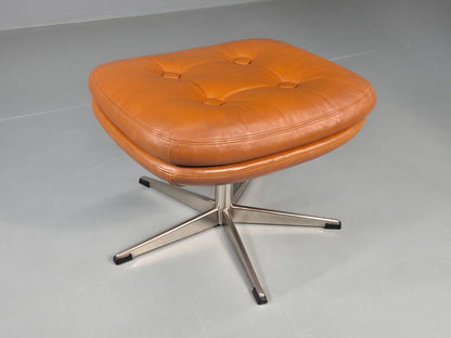 Vintage Danish Mid Century Footstool Tan Leather Swivel Base Retro 1960s EB12151