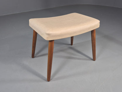 Vintage Mid Century Footstool Danish Cream Vinyl Beech Legs 1960s Retro 12052