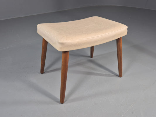 Vintage Mid Century Footstool Danish Cream Vinyl Beech Legs 1960s Retro 12052