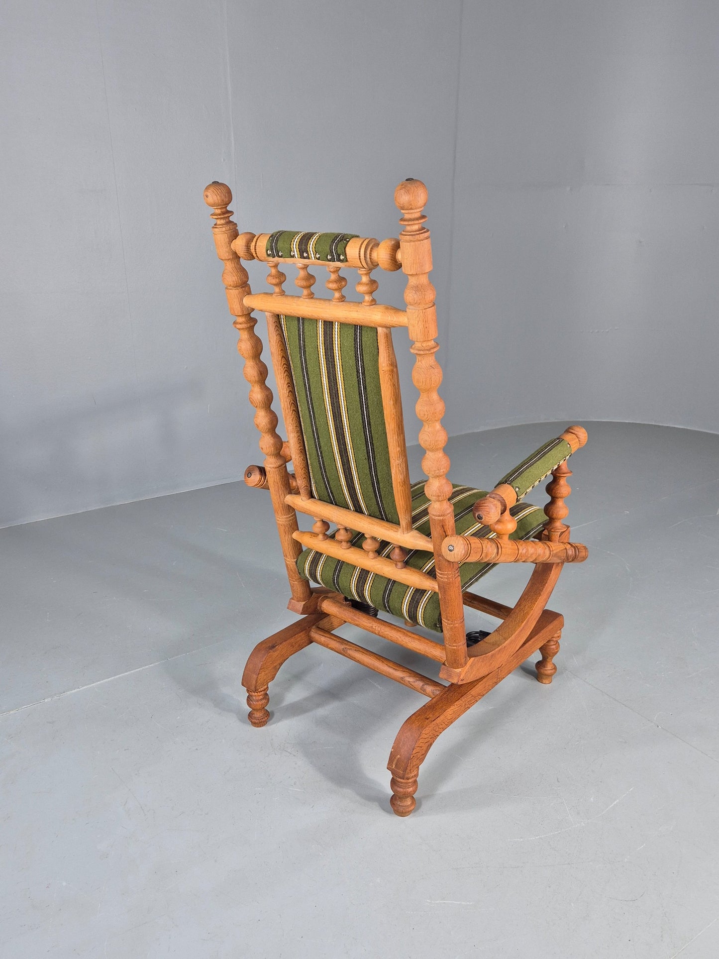 Vintage Henning Kjaernulf Oak Rocker 1970s Retro Original Cloth Green EB12112