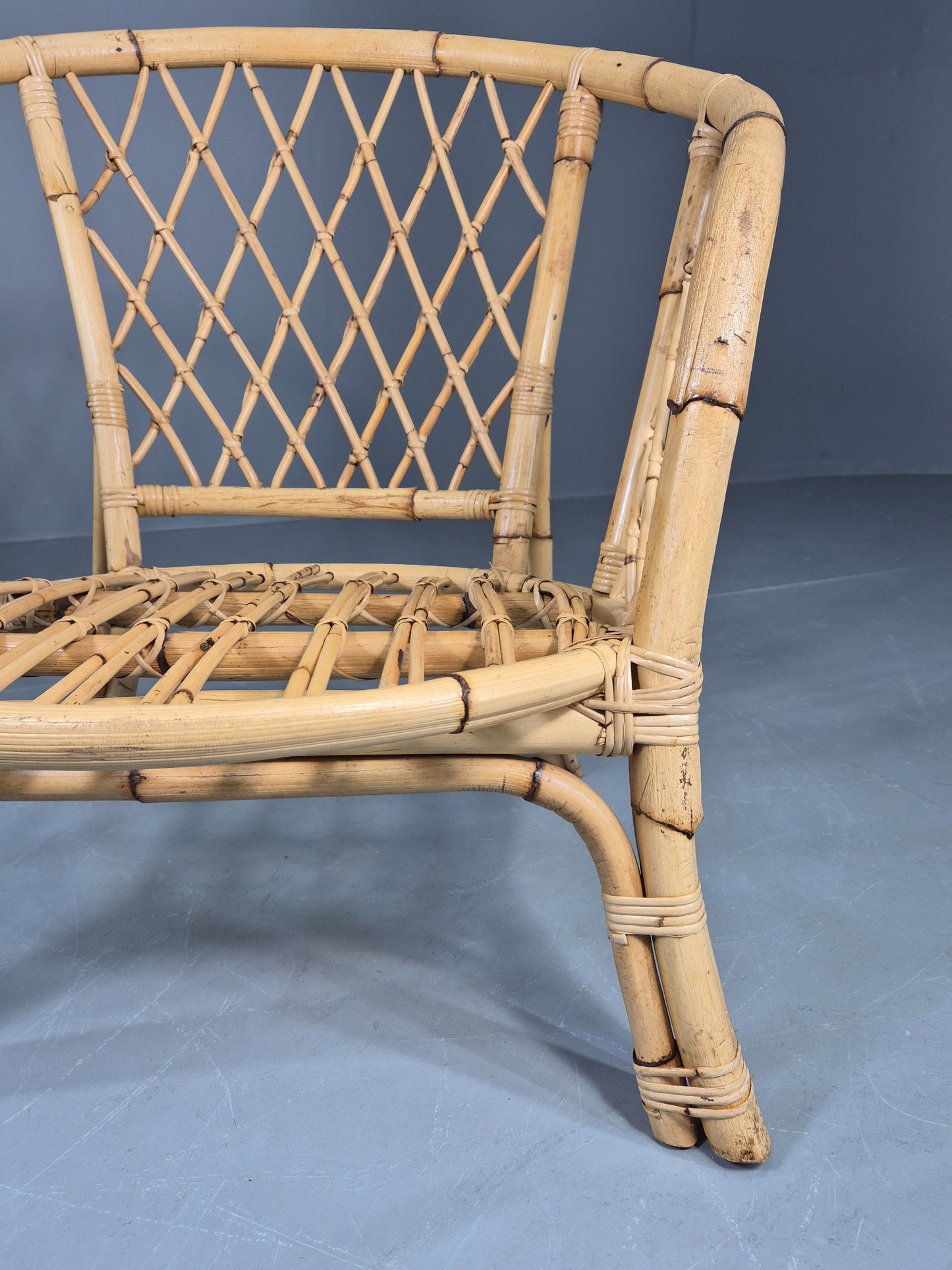 Vintage Bent Bamboose and Rattan Lounge Chair 1980s Retro Eb12649