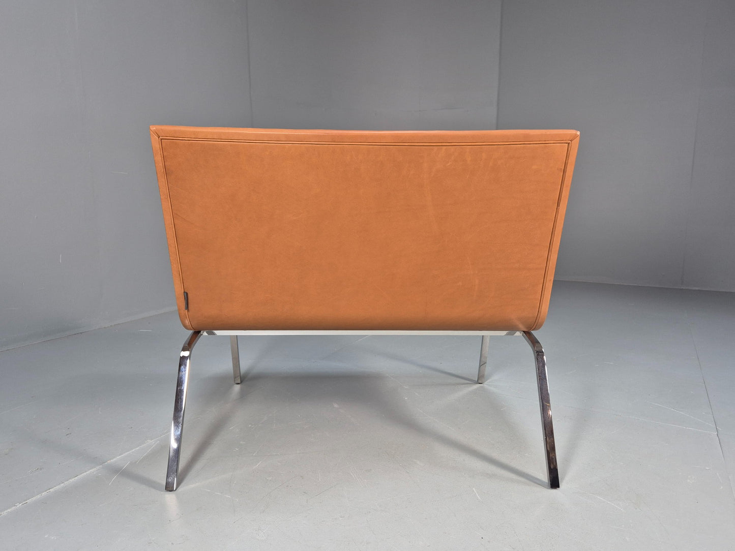Vintage Tacchini Leather Lounge Chair Chrome Frame Modern Design EB9949