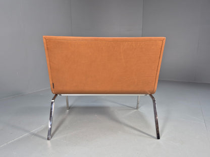 Vintage Tacchini Leather Lounge Chair Chrome Frame Modern Design EB9949