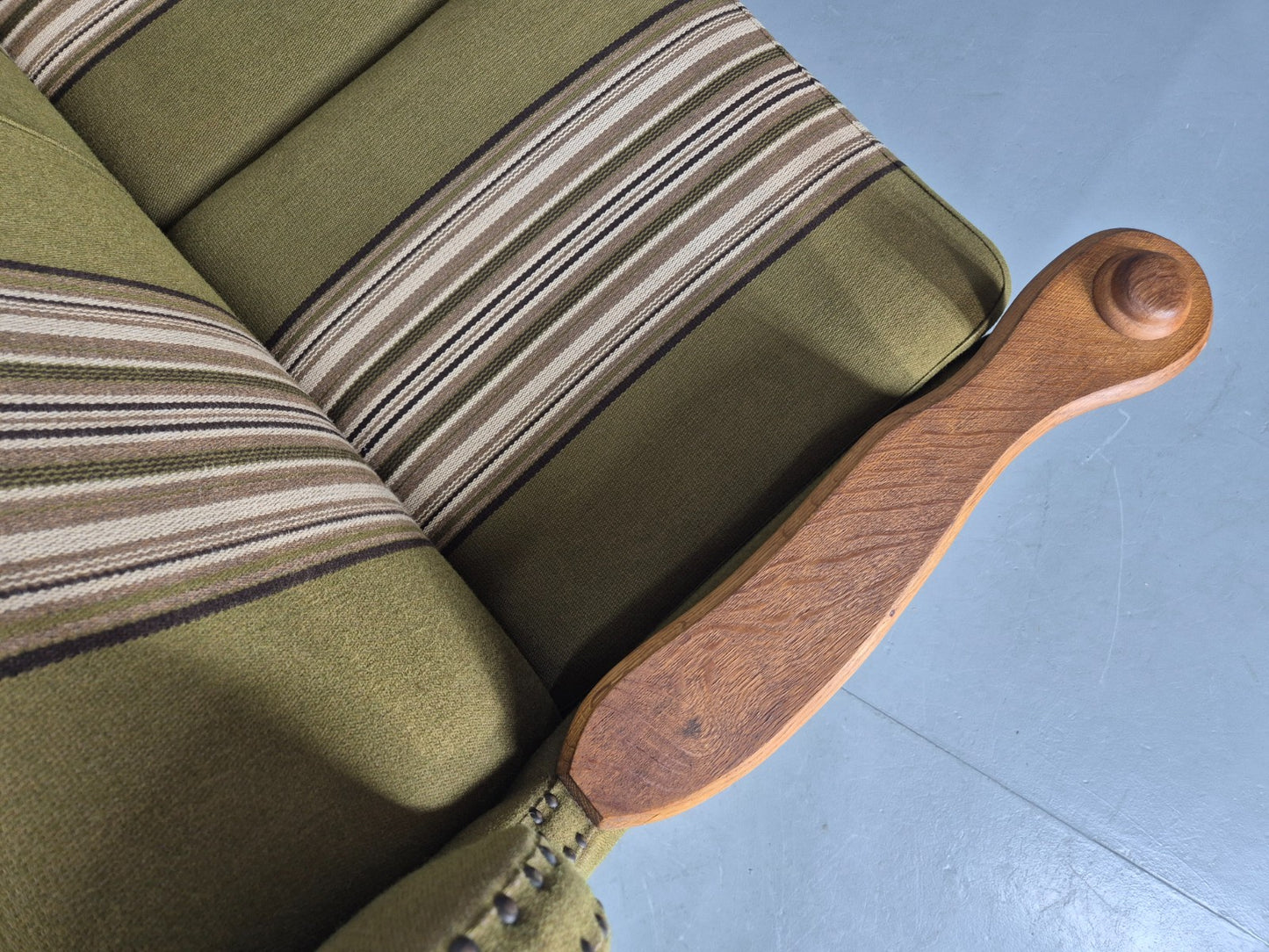Vintage 2 Seater Sofa Danish Design Kjaernulf Style Green Wool Oak Frame EB12688