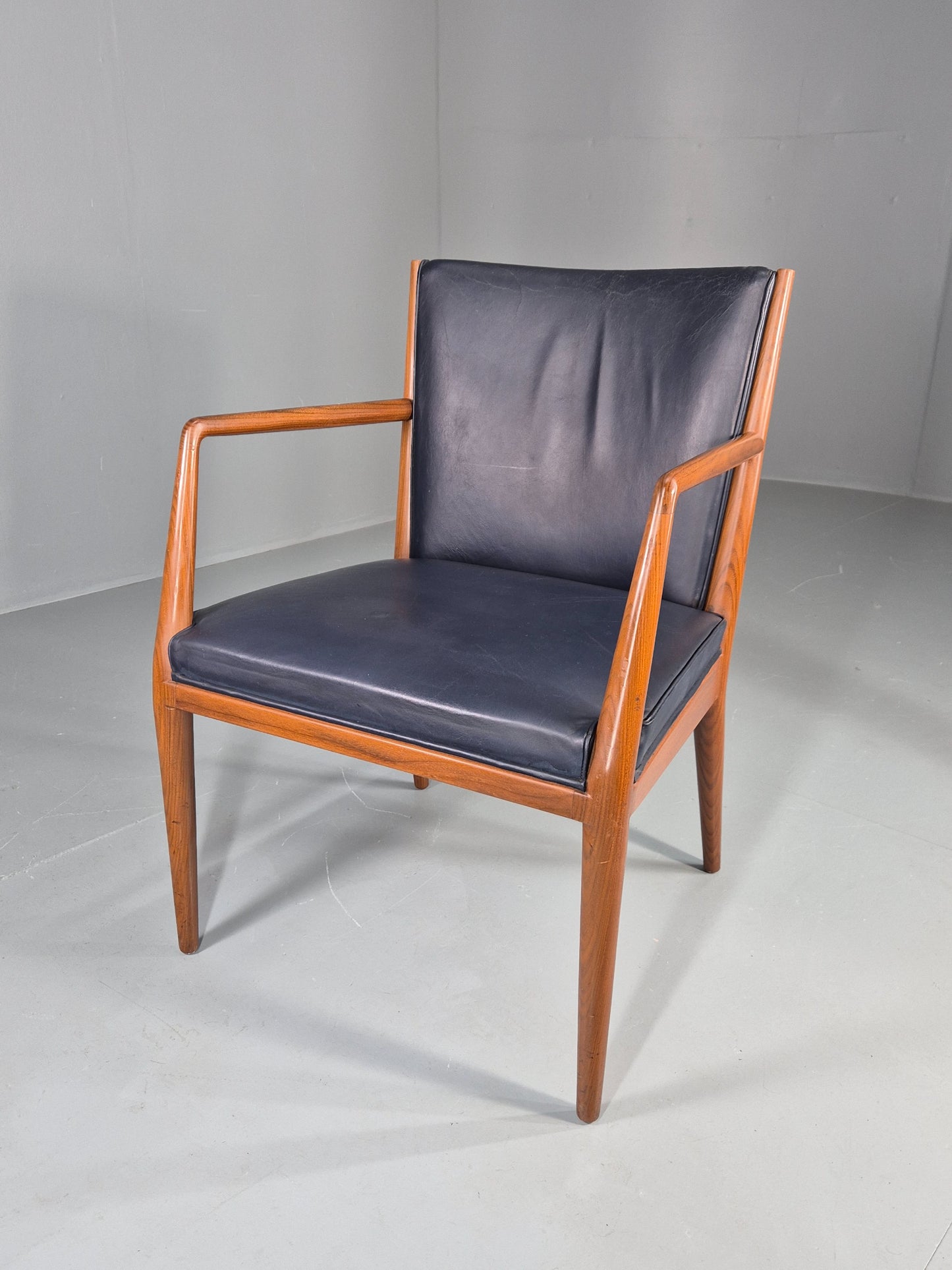 Vintage Mid Century Teak Armchair Blue Leather 1960s Retro  EB11900