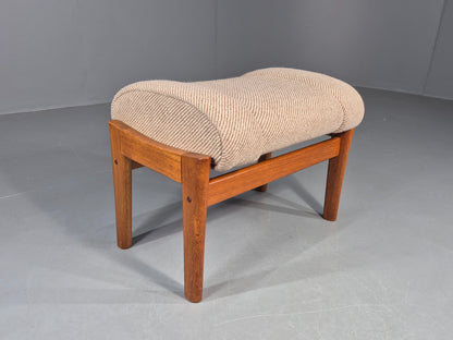Vintage Mid Century Danish Footstool Teak Cream wool 1970s Retro EB12046