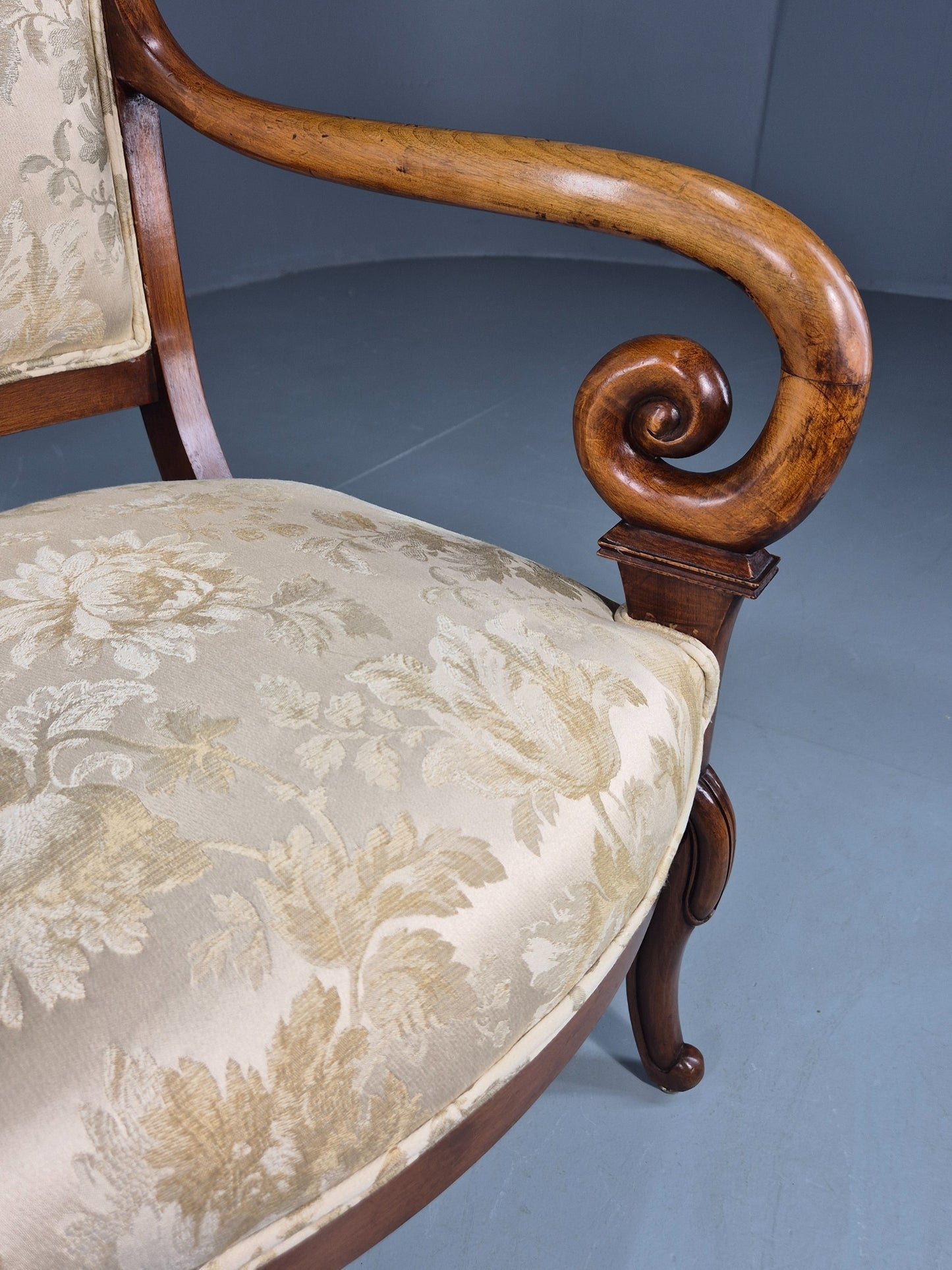 Antique Mahogany Arm Chair Louis Phillipe Style Floral Damask EB12857