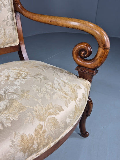 Antique Mahogany Arm Chair Louis Phillipe Style Floral Damask EB12857