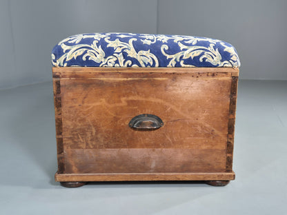 Antique Upholstered Ottoman Striped Pine and Cotton Print Window Seat EB11830