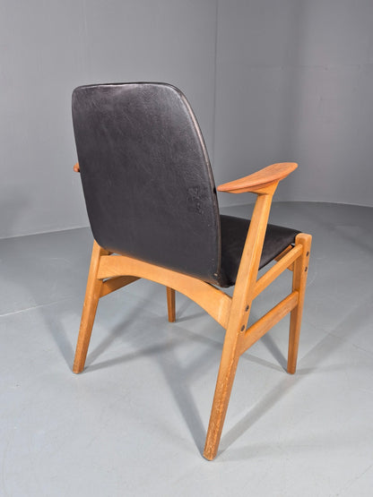MIdCentury Desk Chair Sweden Teak Beech Vinyl 1960s Retro Svegards EB11071 MDIN