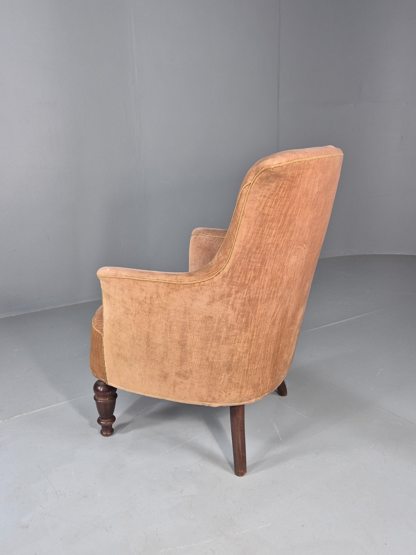 Antique Tub Chair Danish Peach Velour Upholstery 1900s  EB11934