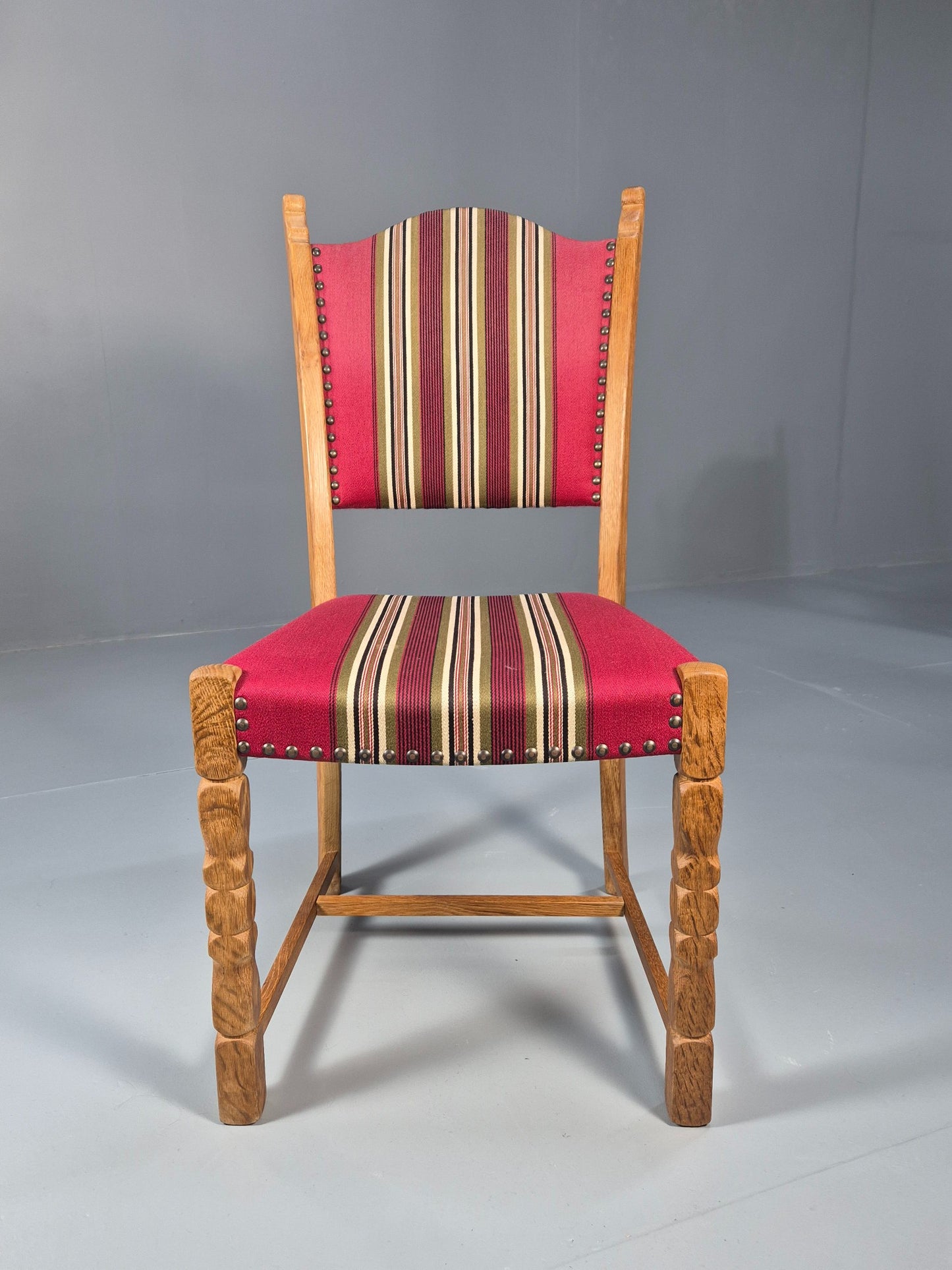 6 Vintage Kjaernulf Style Danish Oak Dining Chairs 1970s Retro Red Wool EB9535