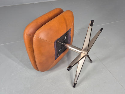 Vintage Danish Mid Century Footstool Tan Leather Swivel Base Retro 1960s EB12151