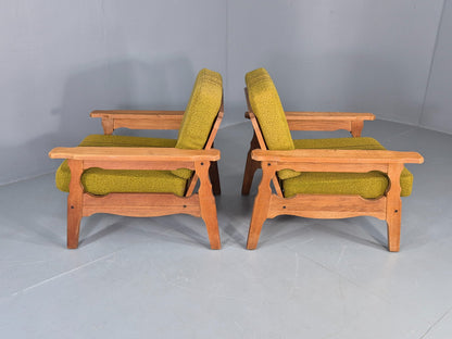 2 Vintage Lounge Chairs 1970s Danish Kjaernulf Oak Frames Green Cushions EB12780