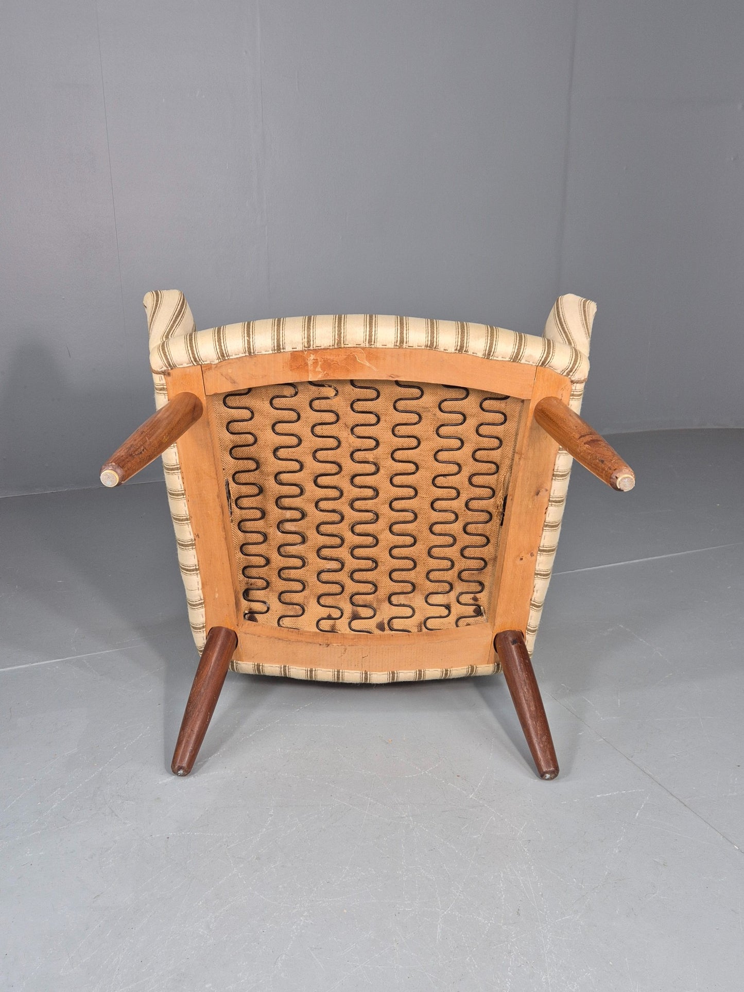 Vintage Mid Century Lounge Chair Danish Design 1960s Cream Wool Stripe EB12095