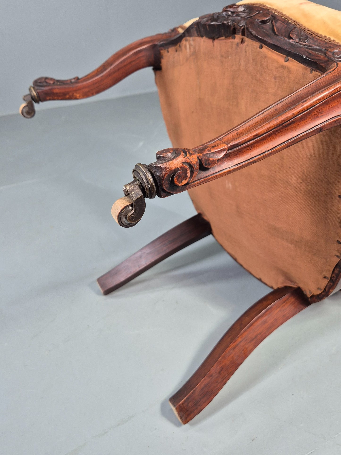 Antique Mahogany Baloon Back Armless Chair Floral Cotton Upholstery EB12793