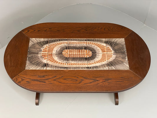 Vintage Coffee Table Tile Topped Oak Retro 1970s Poulsen Style Tiles EB10881