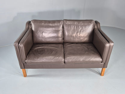 Vintage 2 Seater Sofa Danish Brown Leather 80s Retro MCM Mogensen Style EB12431