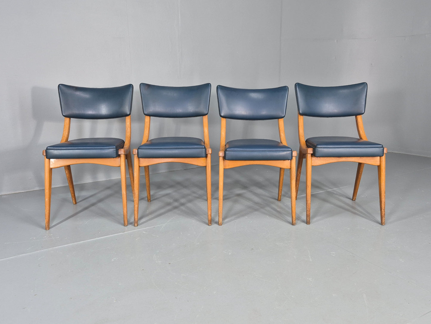 4 Vintage Ben Chairs Blue Vinyl Beech Frames 1960s Retro EB12258