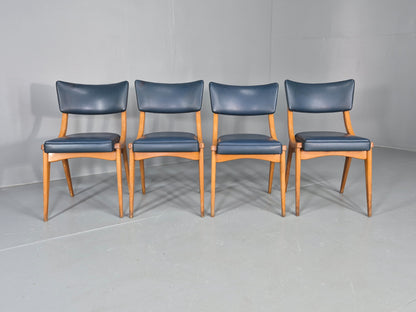 4 Vintage Ben Chairs Blue Vinyl Beech Frames 1960s Retro EB12258