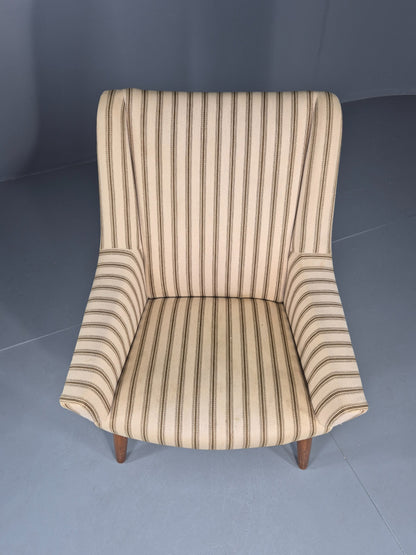 Vintage Mid Century Lounge Chair Danish Design 1960s Cream Wool Stripe EB12095