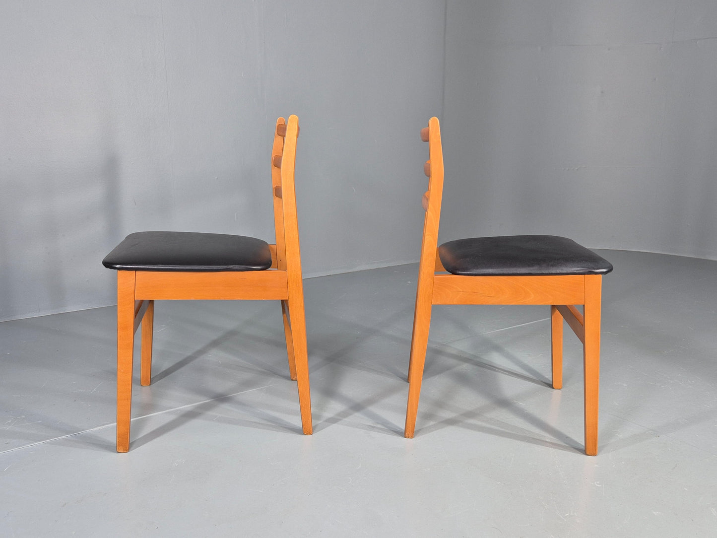 2 Vintage Mid Century Dining Chairs Beech Vinyl 1960s Retro  EB12255