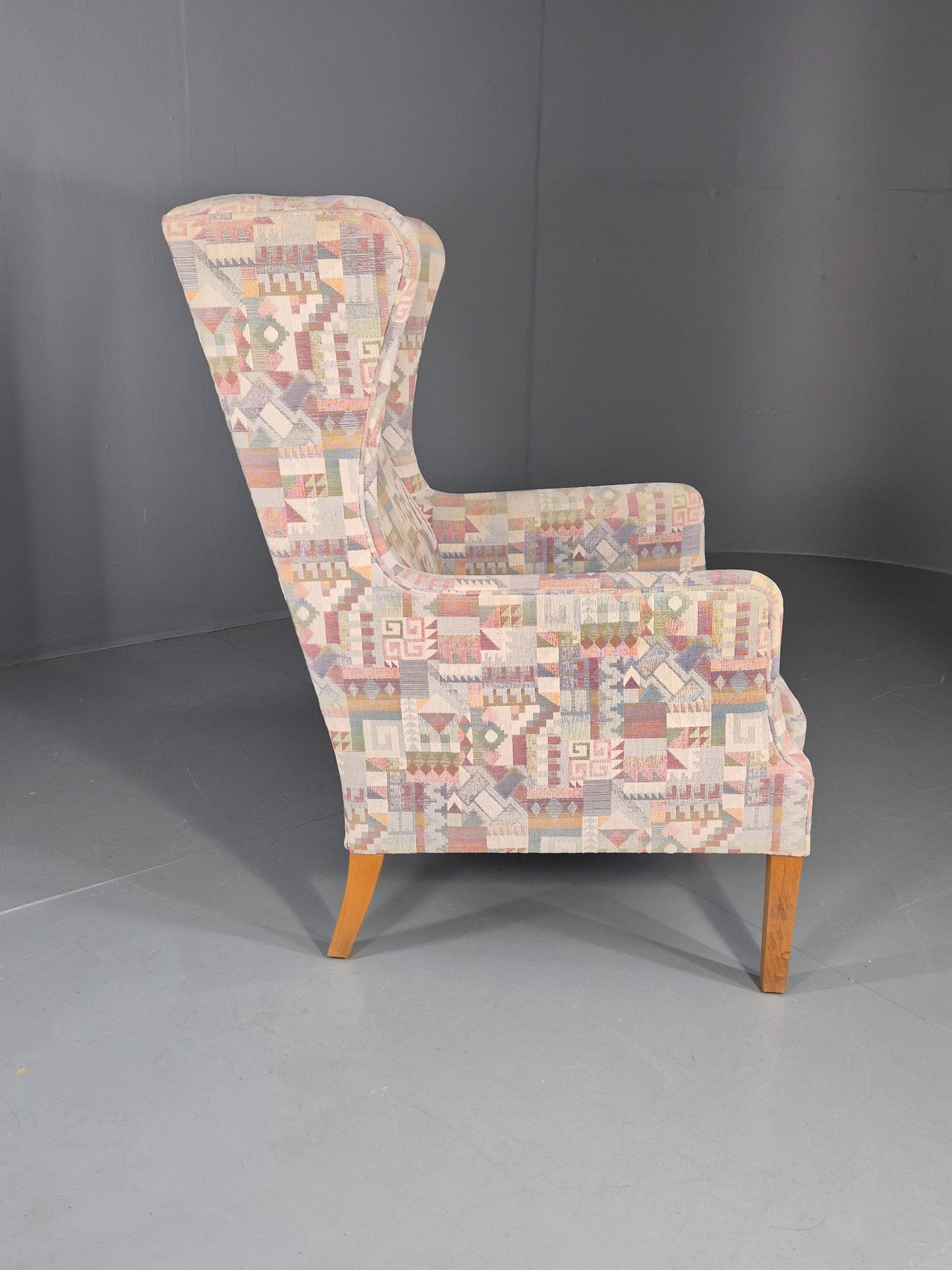 Vintage Danish Wing Back Lounge Chair 1980s Fabric Retro MCM EB12142
