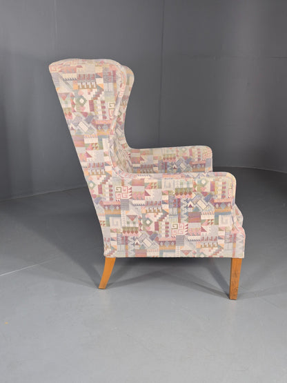 Vintage Danish Wing Back Lounge Chair 1980s Fabric Retro MCM EB12142