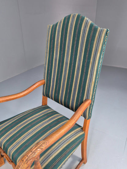 Baroque Style Throne Armchair Oak Frame Wool Stripe Upholstery EB08988