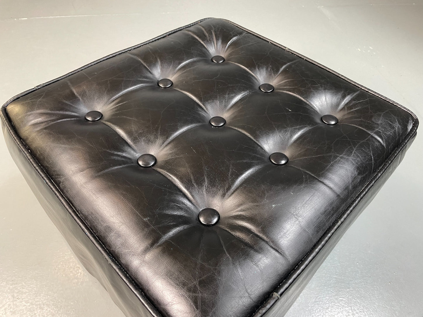 Vintage 1960s Leather footstool Square Form Ottoman Pouffe EB04800